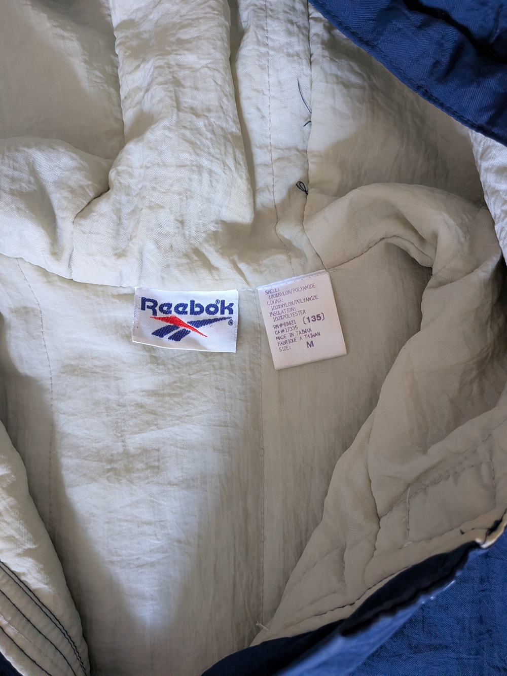 Vintage Reebok Blue Puffer Jacket Men's Medium Full Zip - Picture 4 of 5